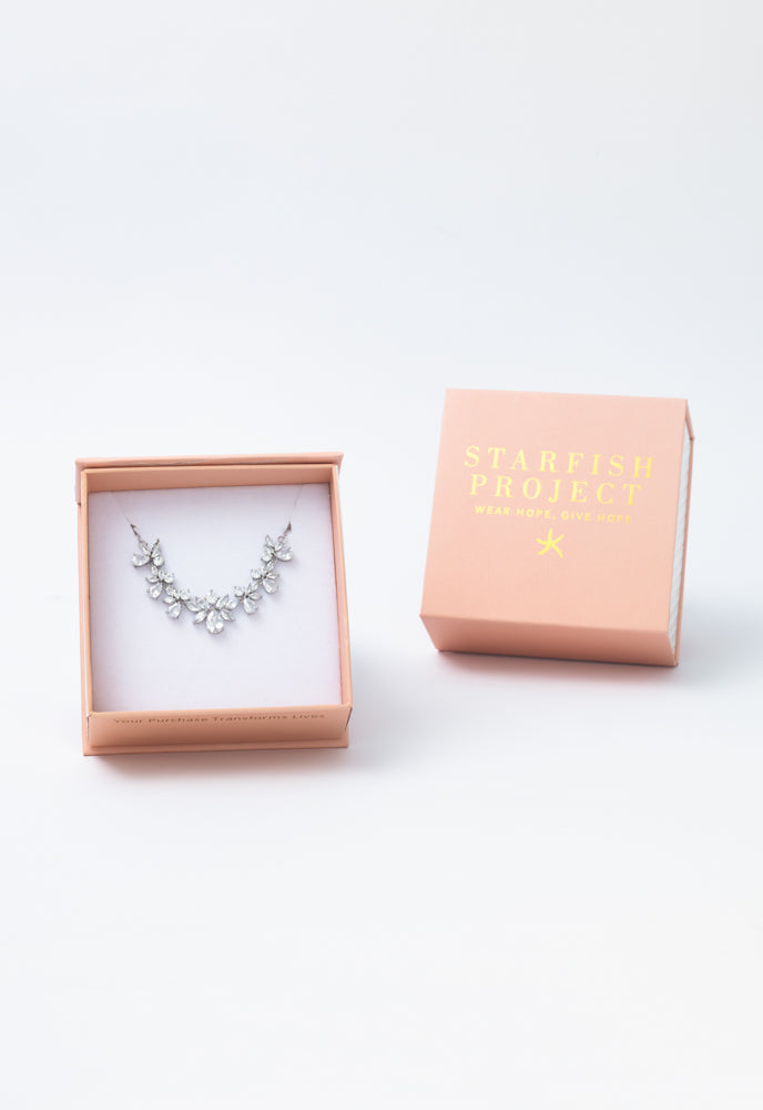 Glittering Garland Platinum and Zircon Necklace