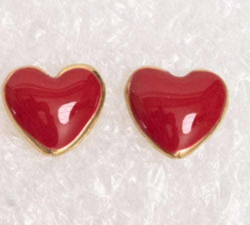 Enamel/Oil Dip Heart Studs/Red