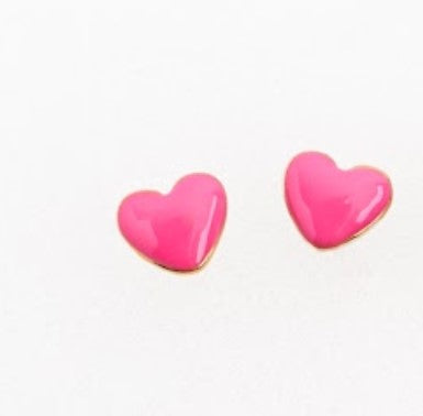 Enamel/Oil Dip Heart Studs/ pink