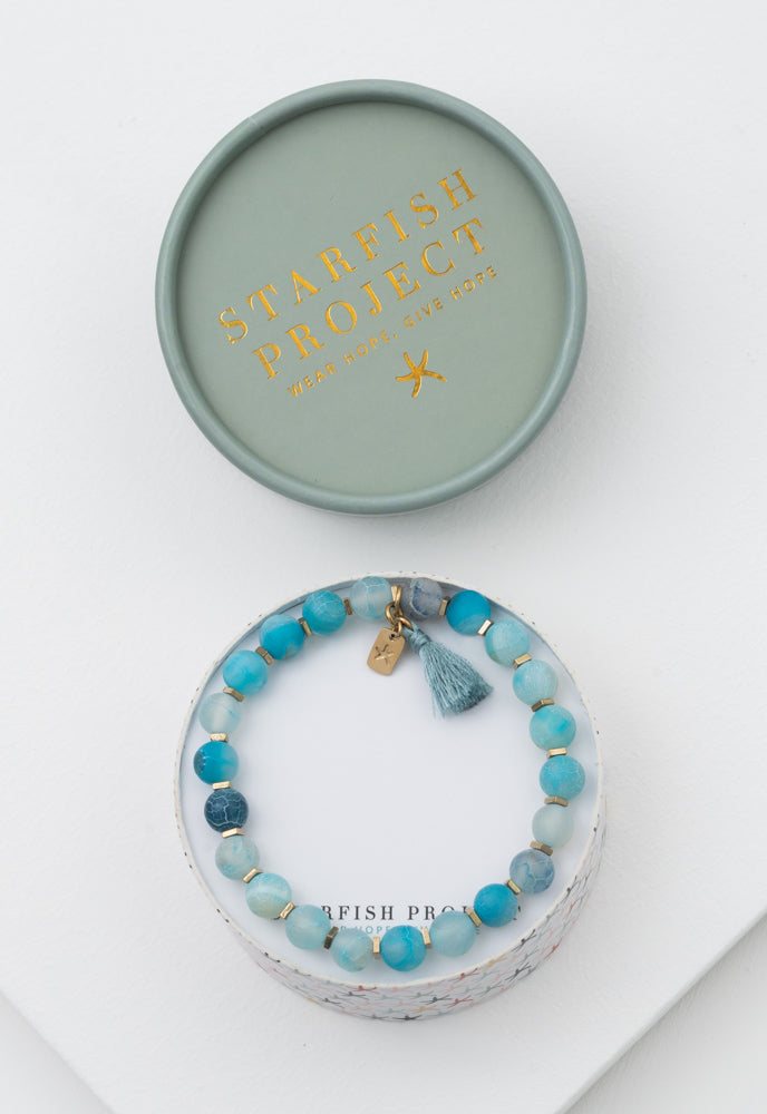 Enchanted Beaded Tassel Bracelet in Ocean Blue