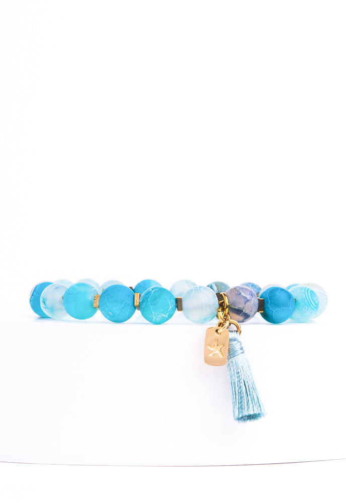 Enchanted Beaded Tassel Bracelet in Ocean Blue