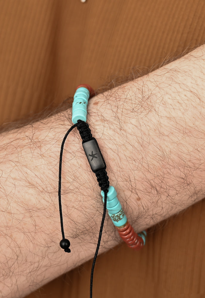 Aang Turquoise & Red Jasper Rope Beaded Bracelet
