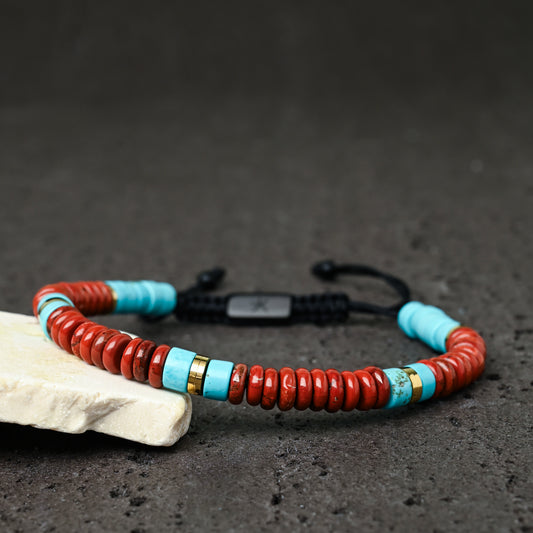 Aang Turquoise & Red Jasper Rope Beaded Bracelet