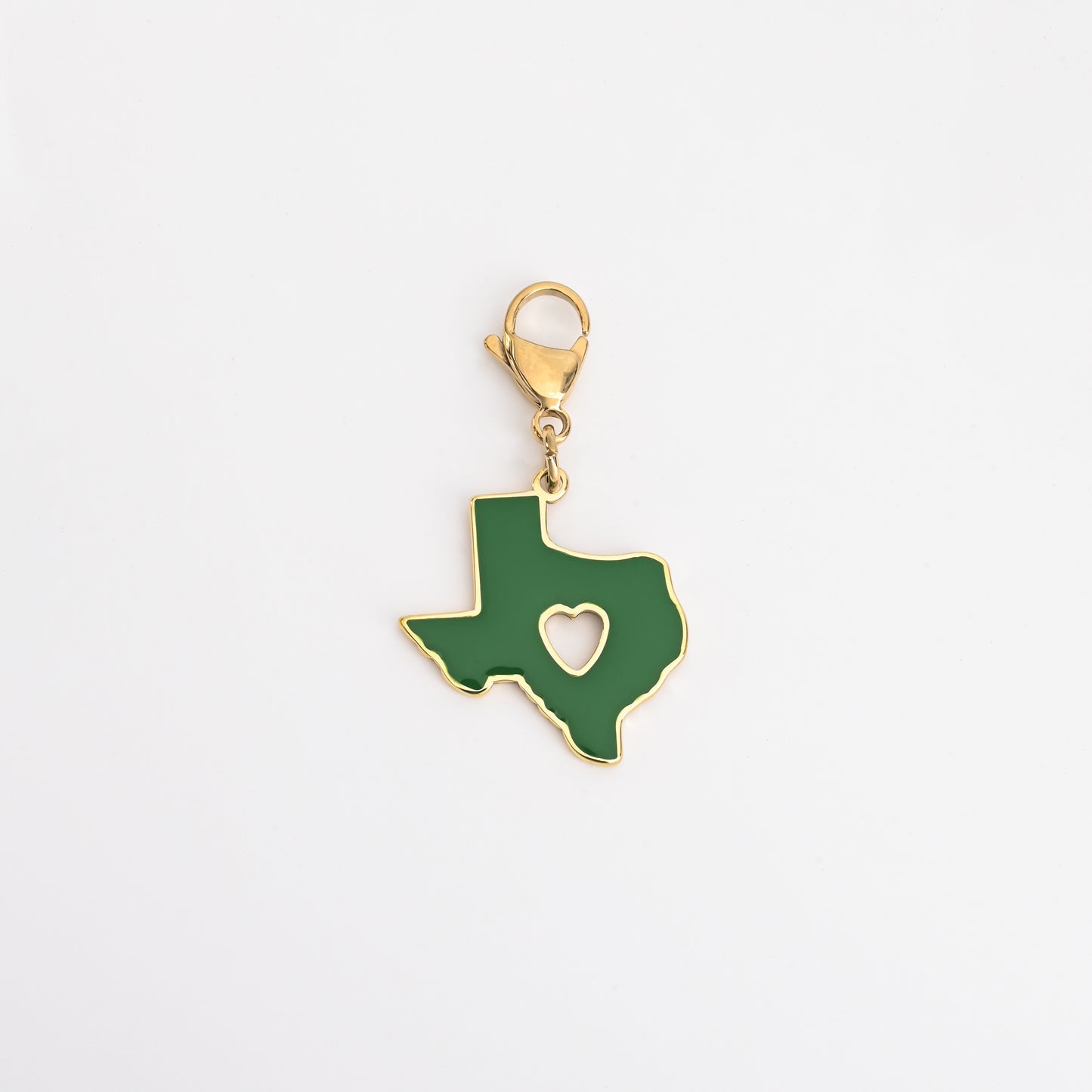 TEXAS green enamel charm with heart cutout