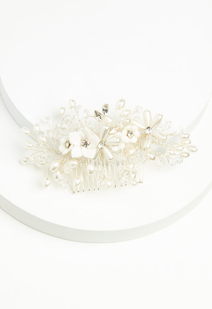 Pearl Blossom Dainty Flower and Crystal Comb