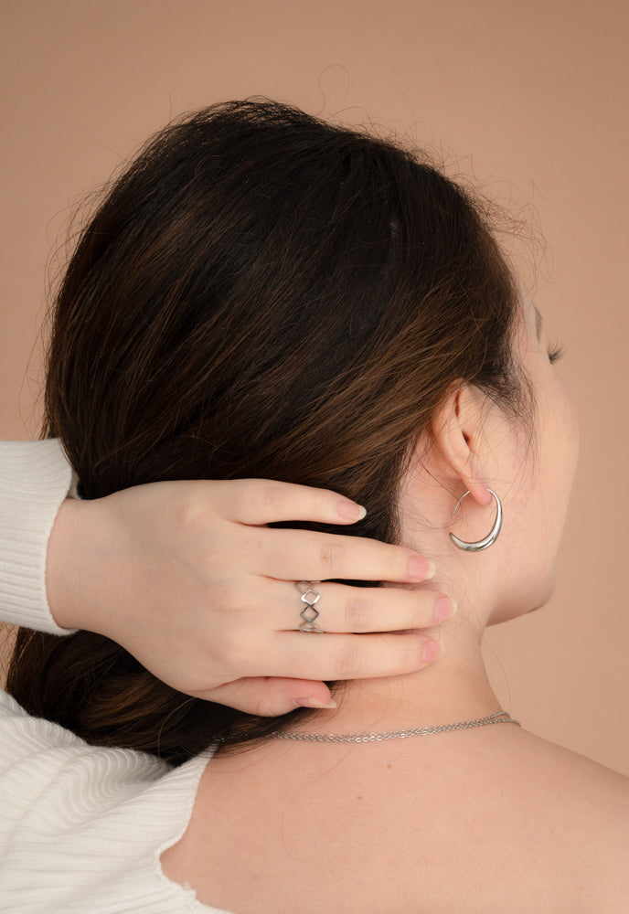 Crescent Moon Thread Drop Earrings in Silver