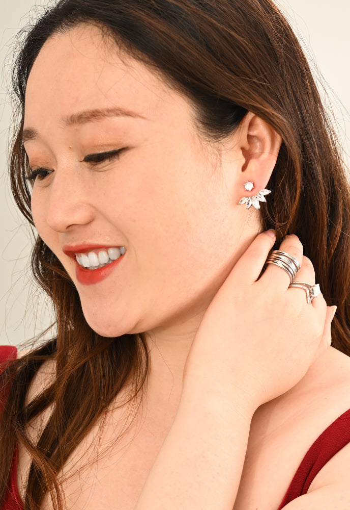 Shine Together 2pc Marquise Cut Zircon and Platinum Ear Jacket Earrings