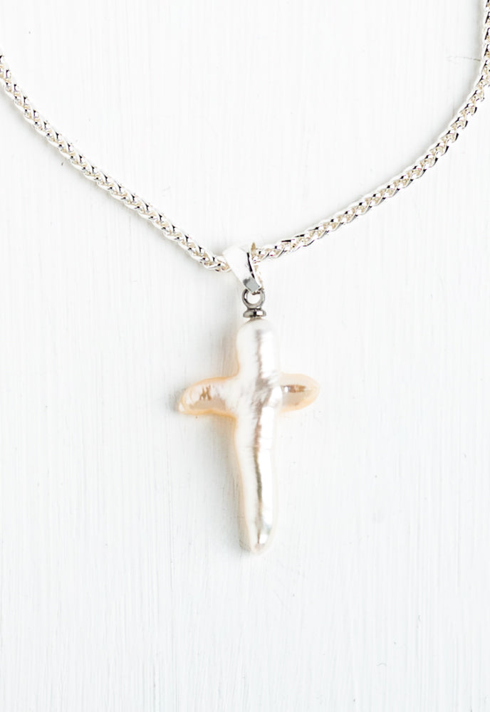 Biwa Cross on Silver Rope -ND 5915