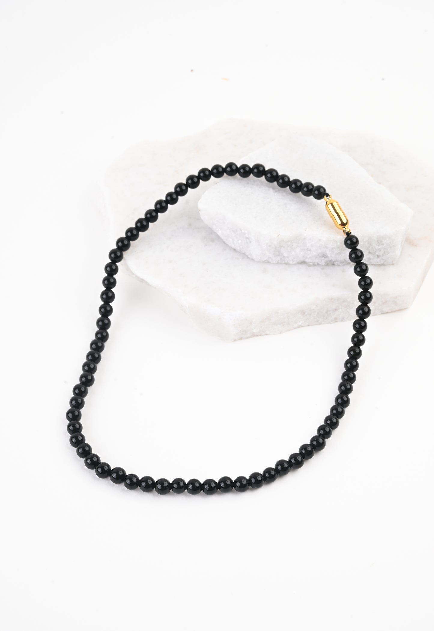 Black agate beads necklace with gold closures