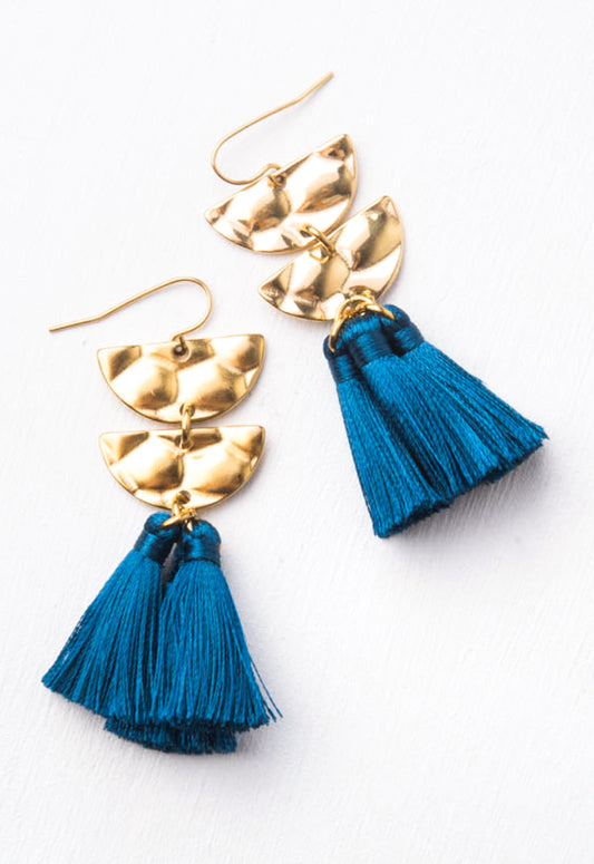 Jessica Tassel Earrings in Navy Blue