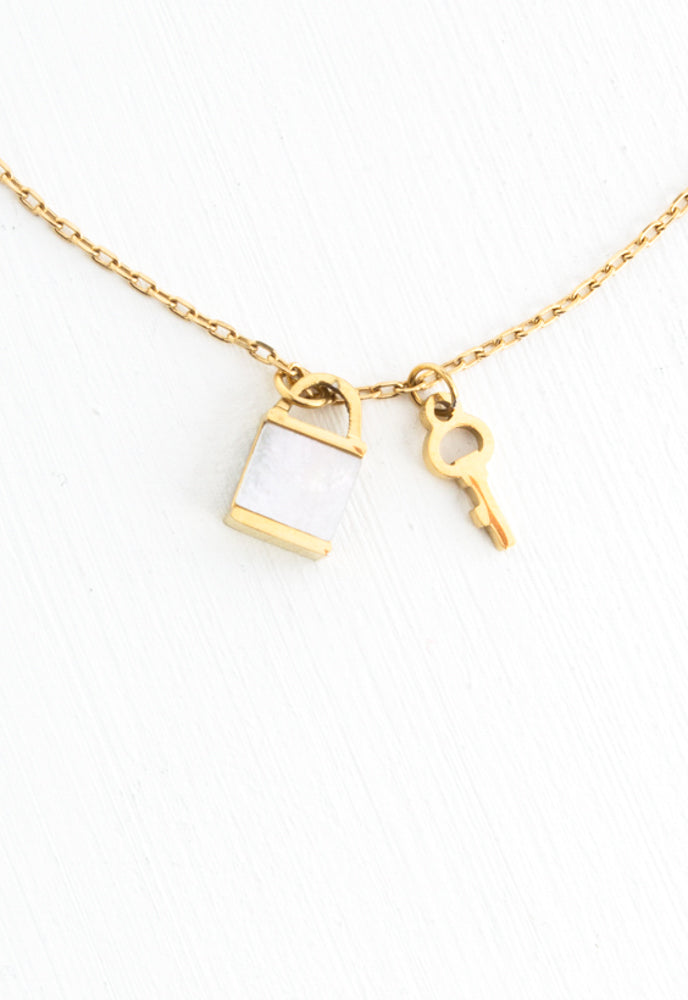 Lock and Key Mother of Pearl Necklace