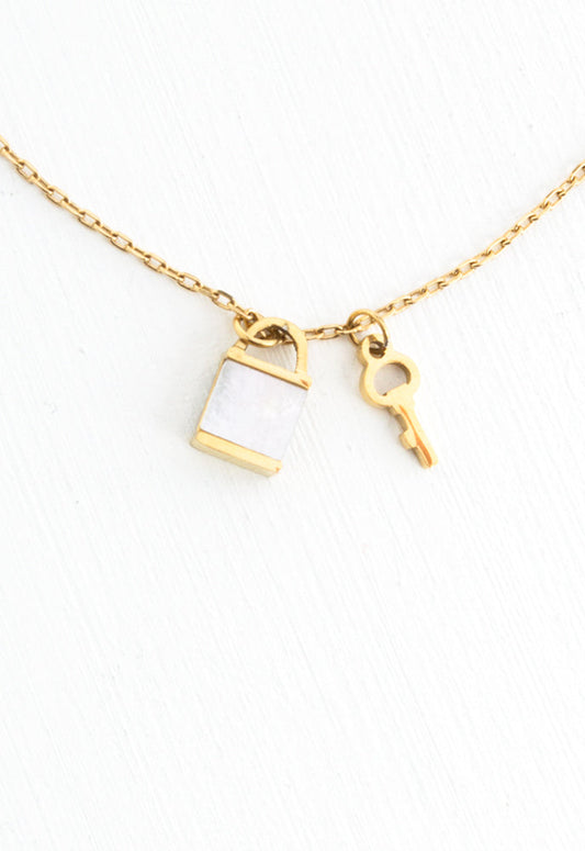 Lock and Key Mother of Pearl Necklace