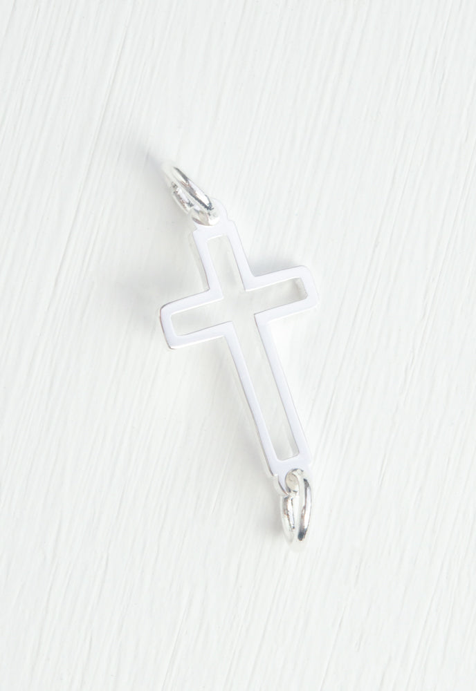 8mm cross charm in bright silver stainless steel