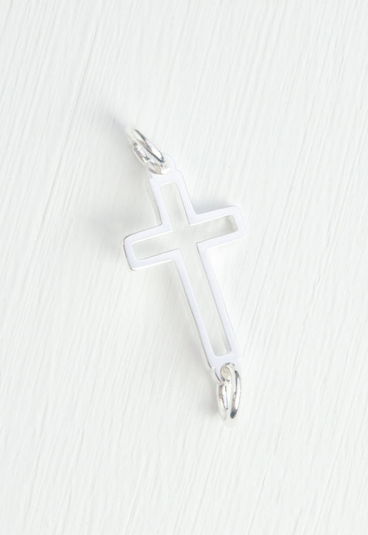 8mm cross charm in bright silver stainless steel
