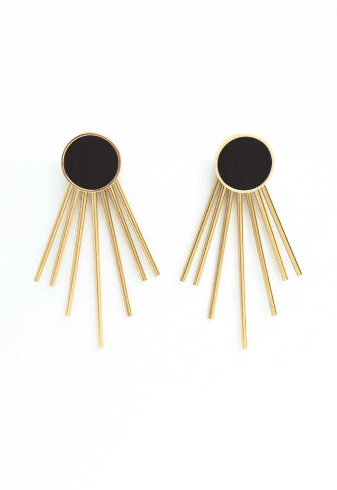 Caroline Stud & Fringe Earrings in Midnight