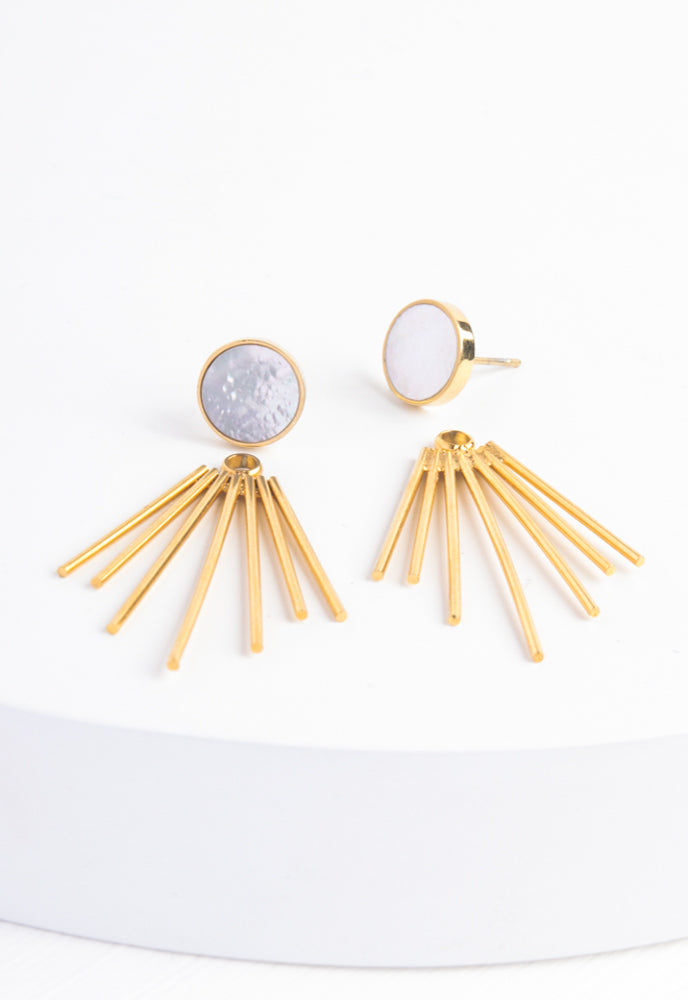 Caroline Mother of Pearl Stud & Fringe Earrings