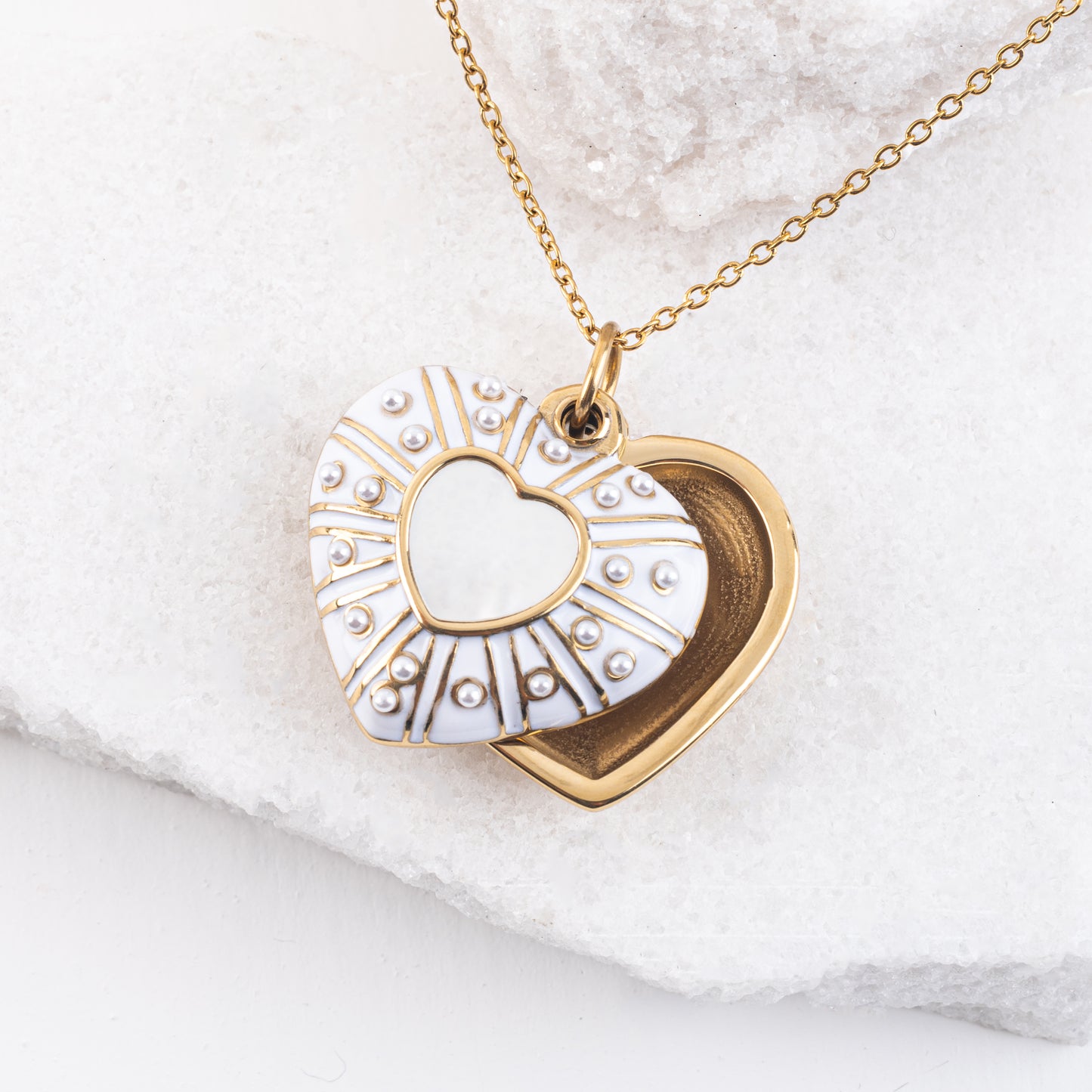 Enamel Locket Pendant Necklace-A