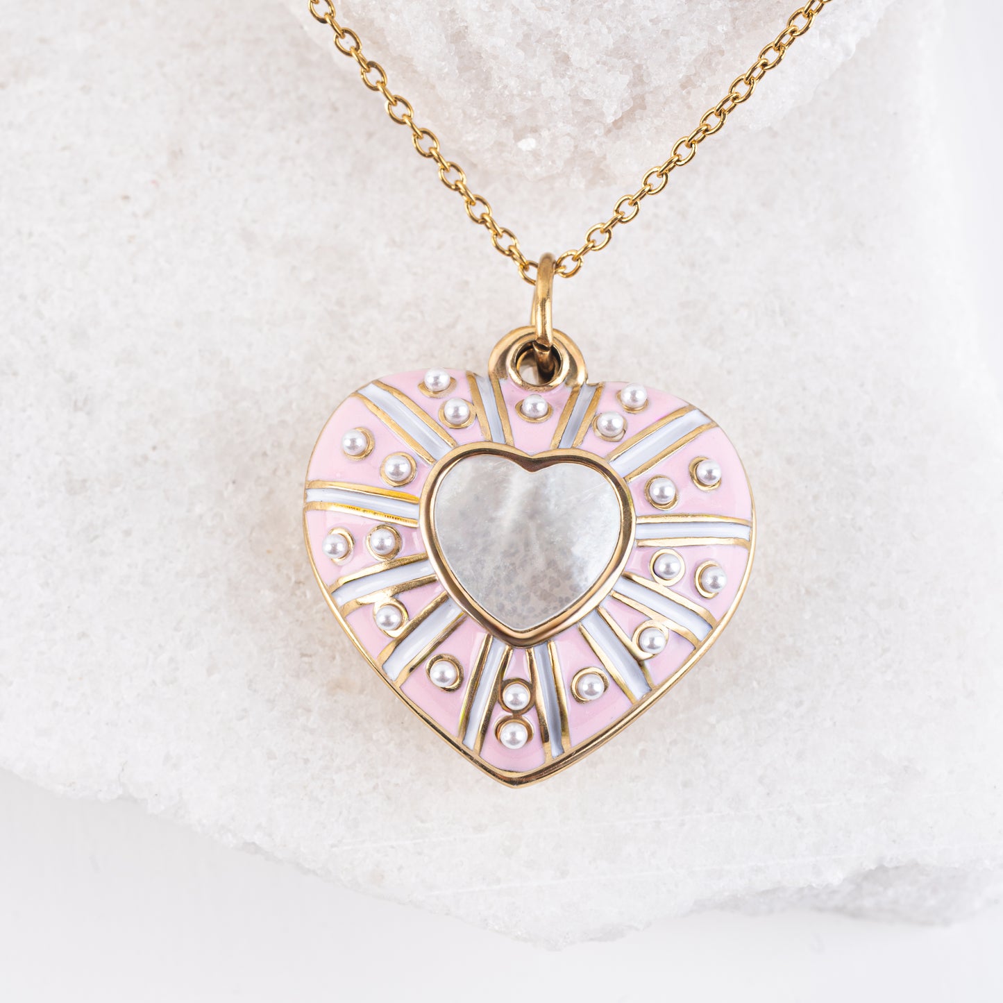 Enamel Locket Pendant Necklace-B