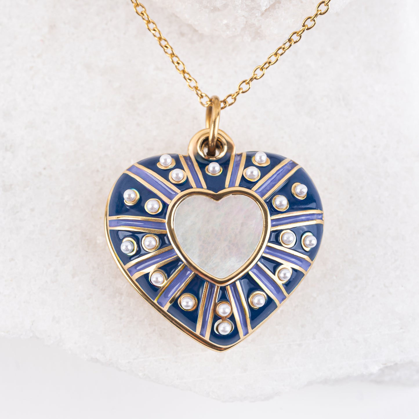 Enamel Locket Pendant Necklace-C