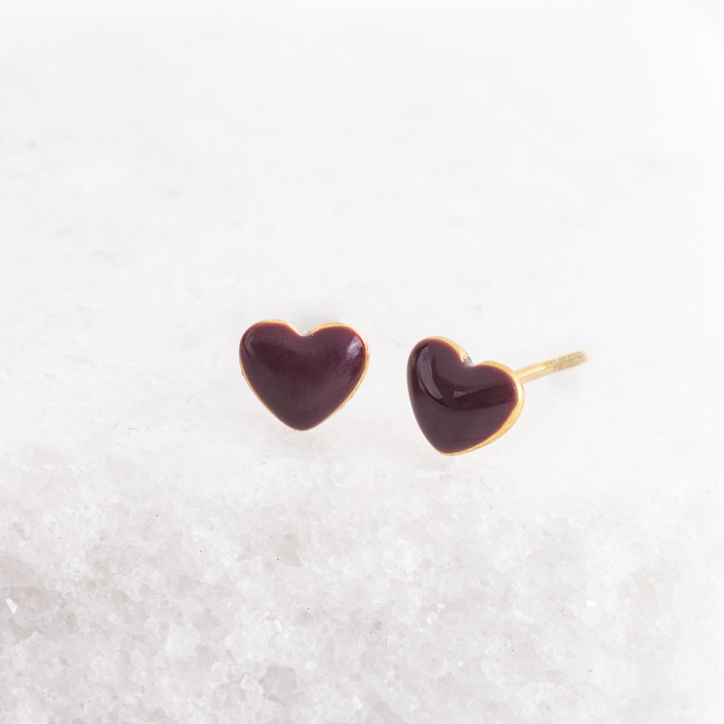 Mini Heart Enamel Studs - Maroon
