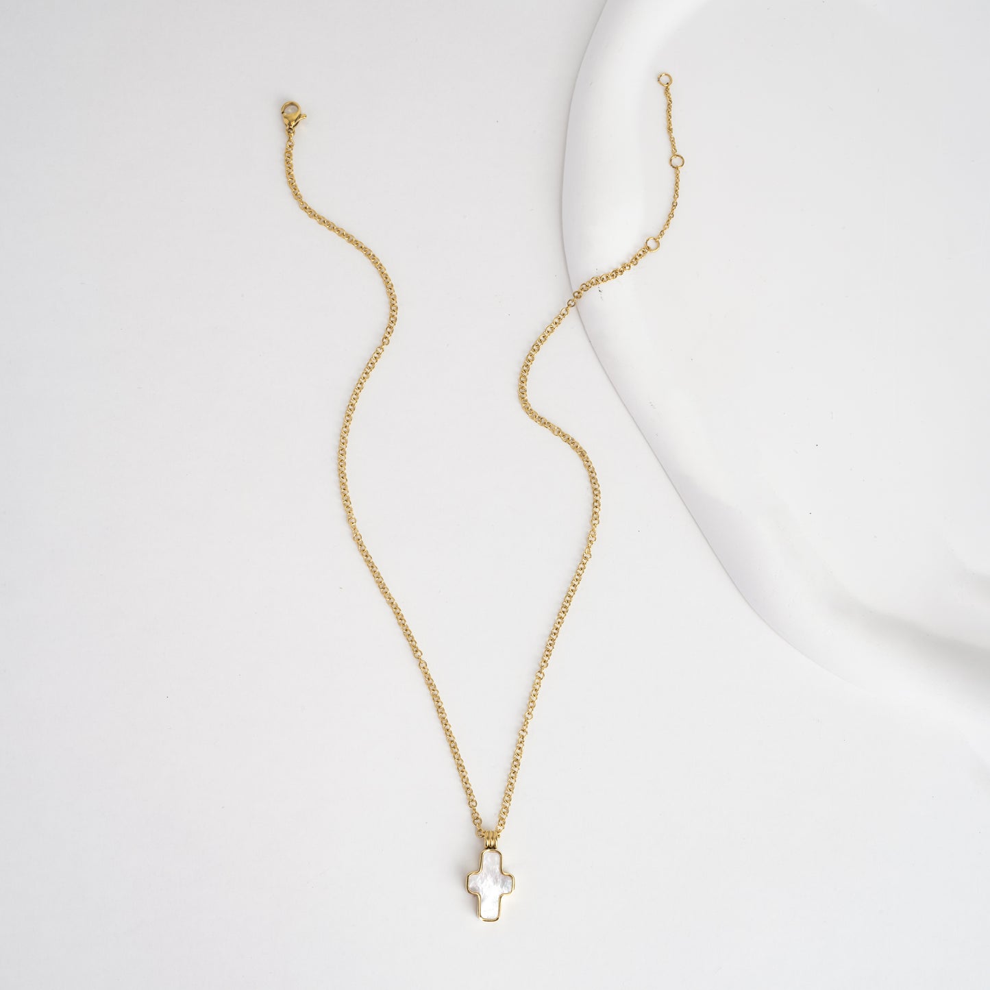MOTHER OF PEARL CROSS CHARM NECKLACE