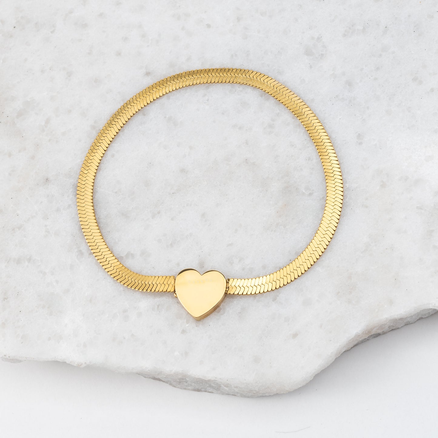 HERRINGBONE CHAIN HEART BRACELET