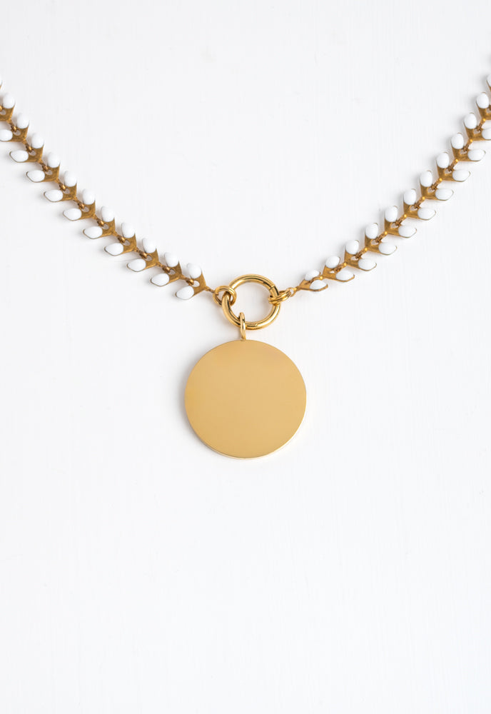 Engravable Round Pendant on Seeds of Hope Chain in Ivory
