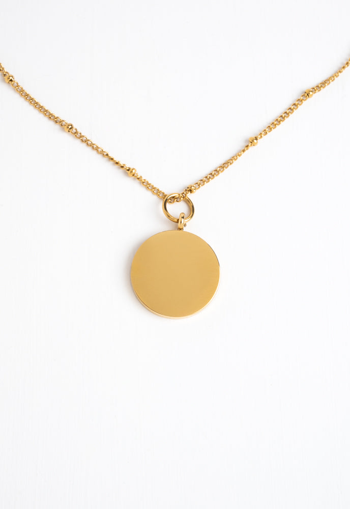 Engravable Round Pendant Gold Necklace