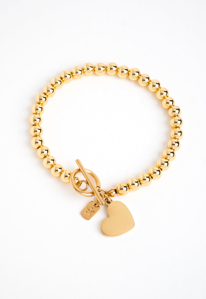 Engravable Heart Pendant on Handbeaded Gold Bracelet