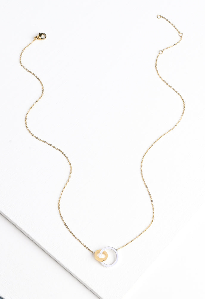 Interlocking Rings in bright silver and 14k gold as shown (No Czs)