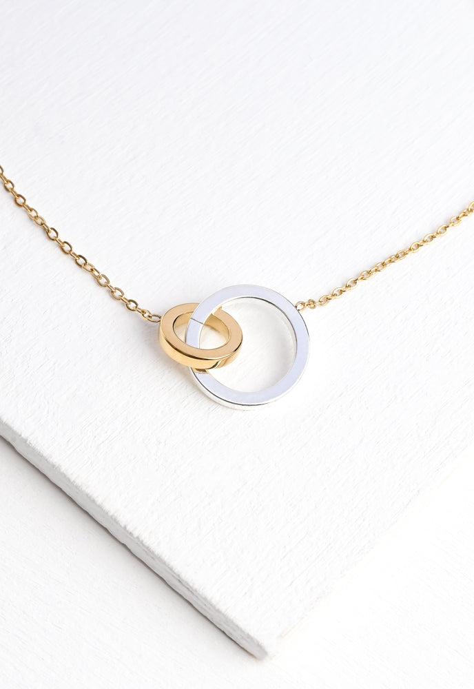 Interlocking Rings in bright silver and 14k gold as shown (No Czs)