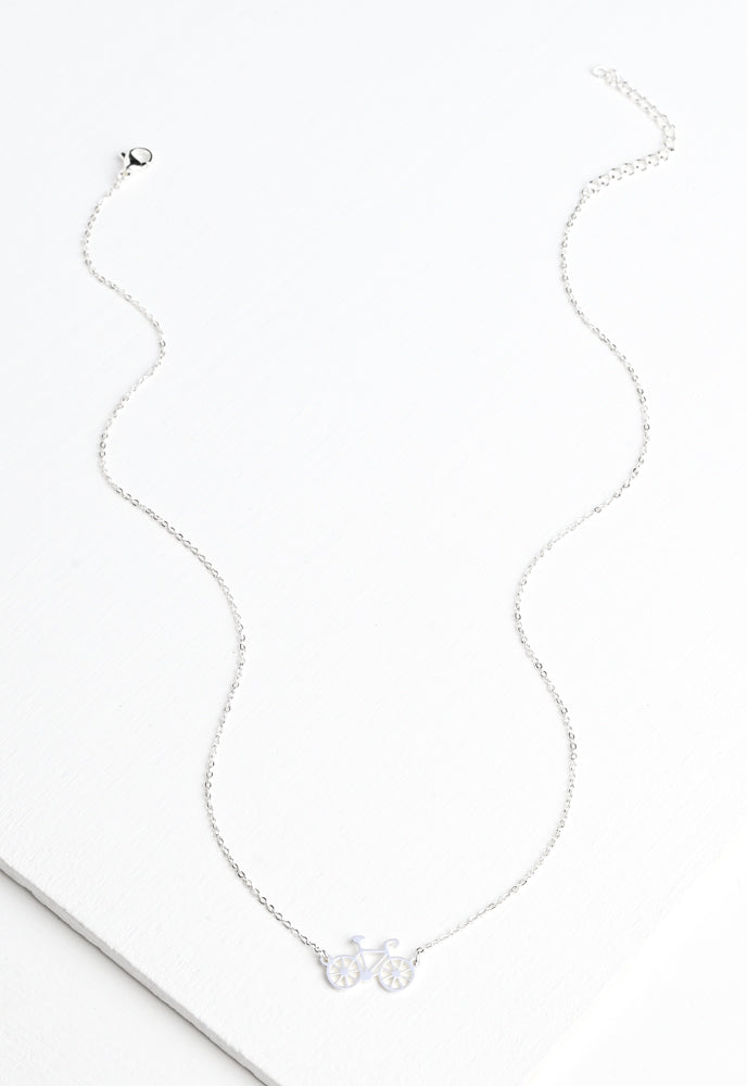 Bright silver plated bike necklace