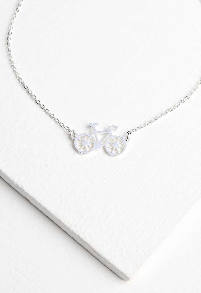 Bright silver plated bike necklace