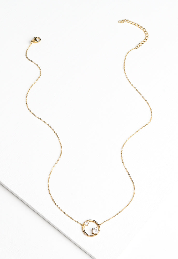 Moon/Star Necklace 14k gold plated with CZs