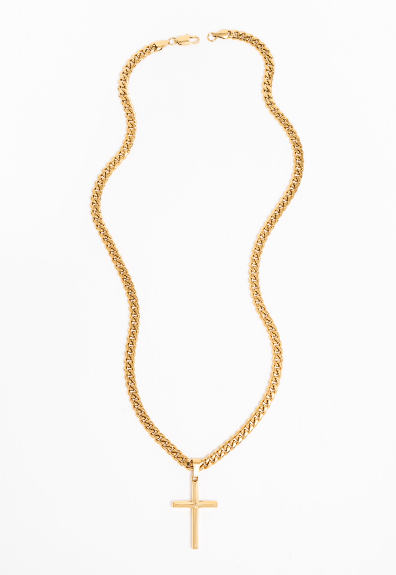 Men’s Cross Pendant on Cuban Curb Chain-gold