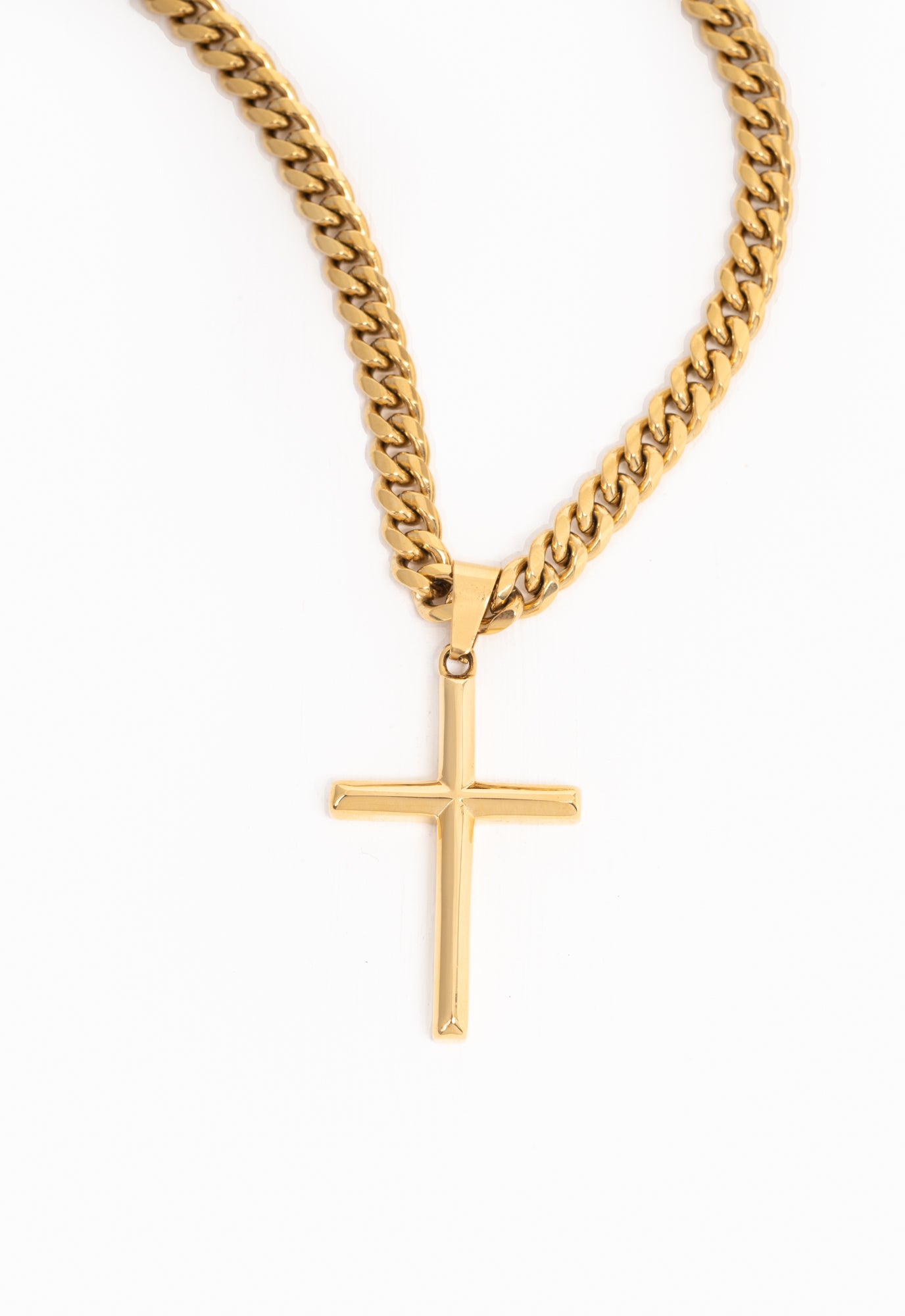 Men’s Cross Pendant on Cuban Curb Chain-gold
