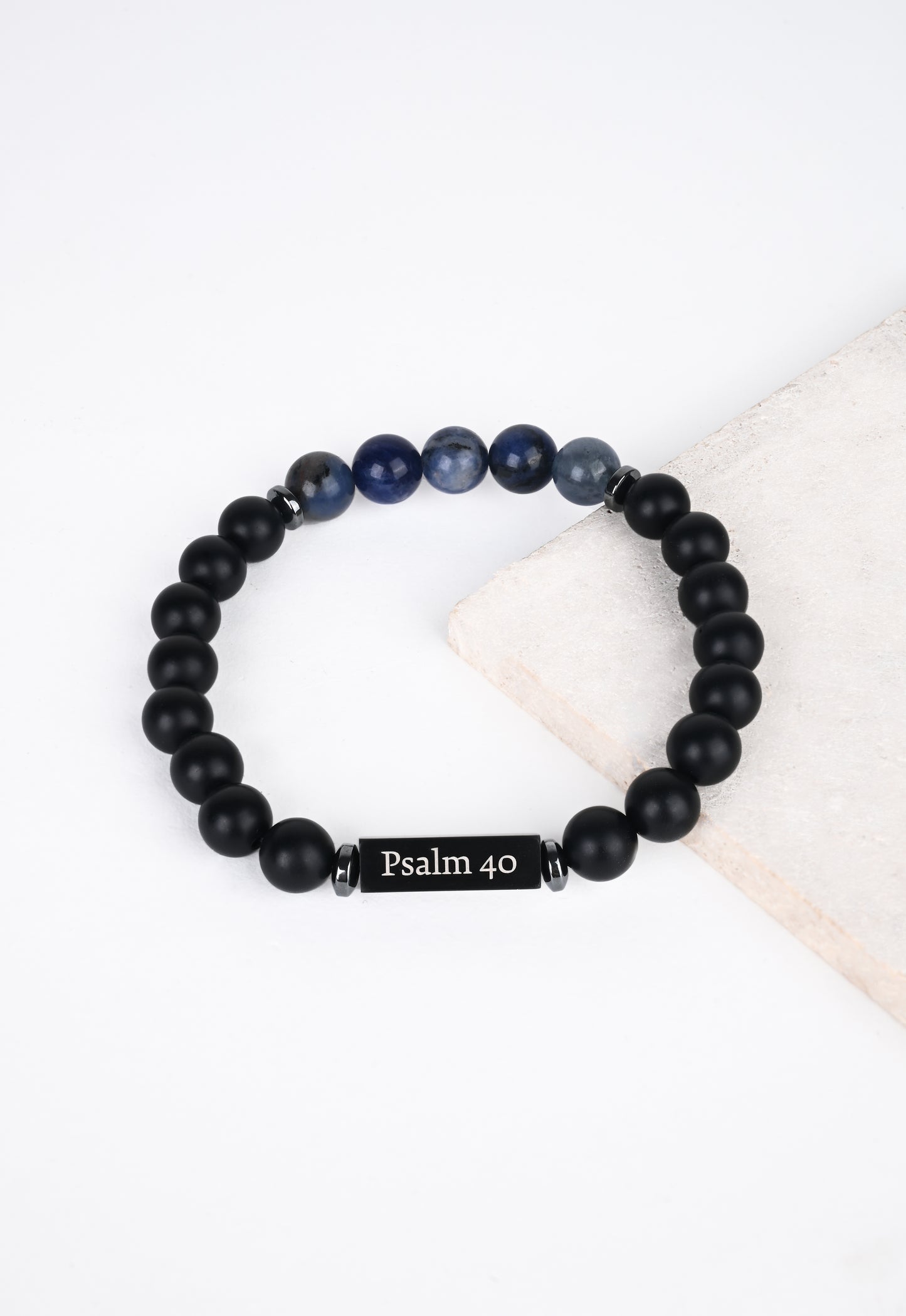 Twilight Blue and Black agate beads Bracelet– Elastic