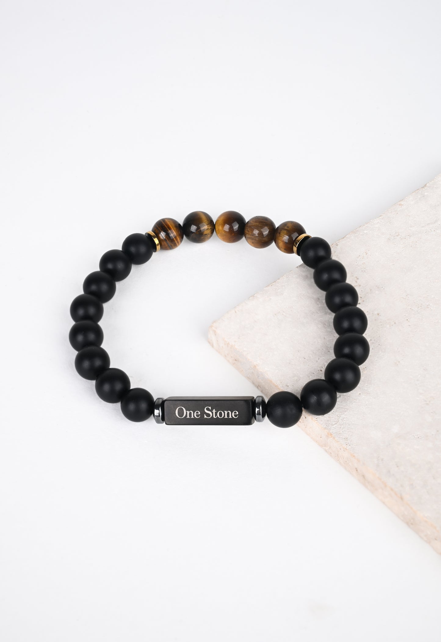 Tiger eyes and Black agate beads-Men’s Beaded Bracelet– Elastic