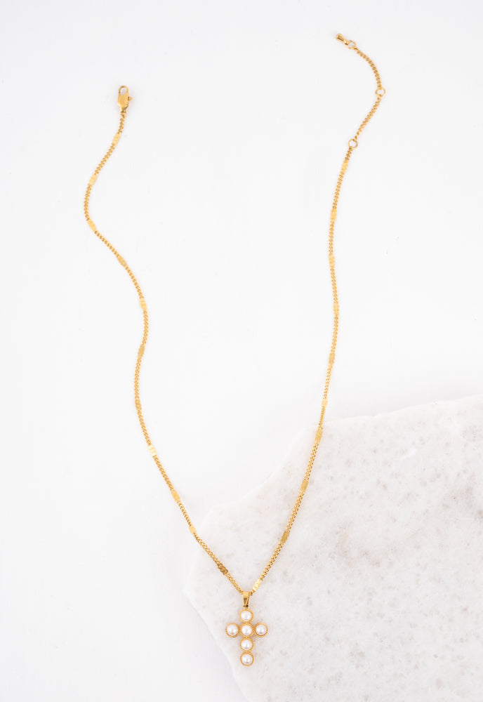 Pearl Encrusted Cross Pendant Necklace