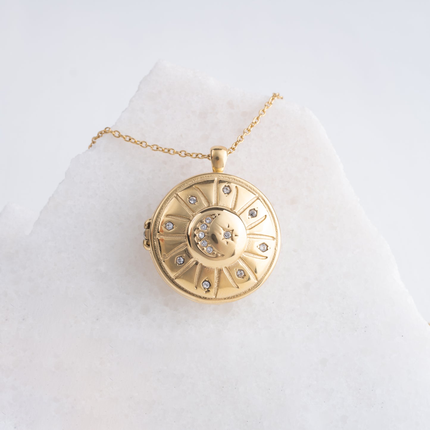 Crescent Moon/Star Locket Necklace-B