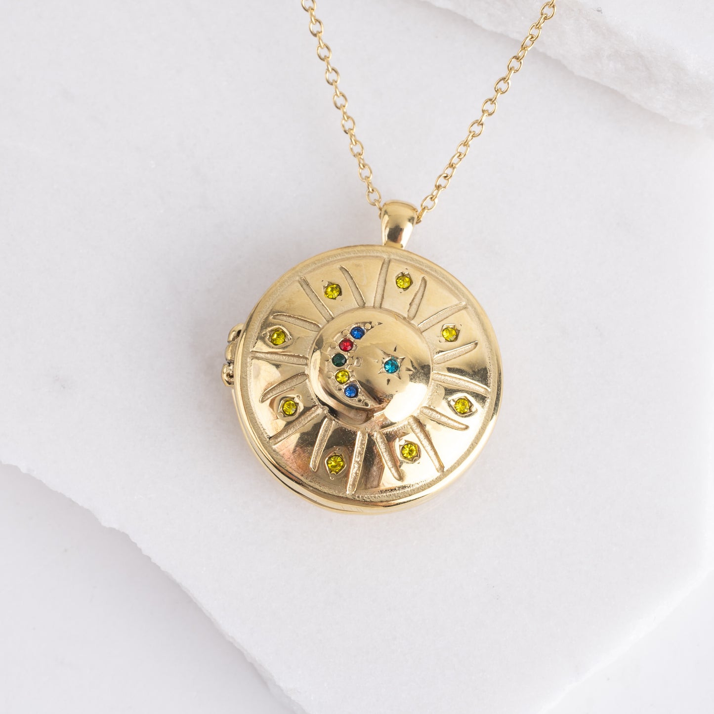 Crescent Moon/Star Locket Necklace-A