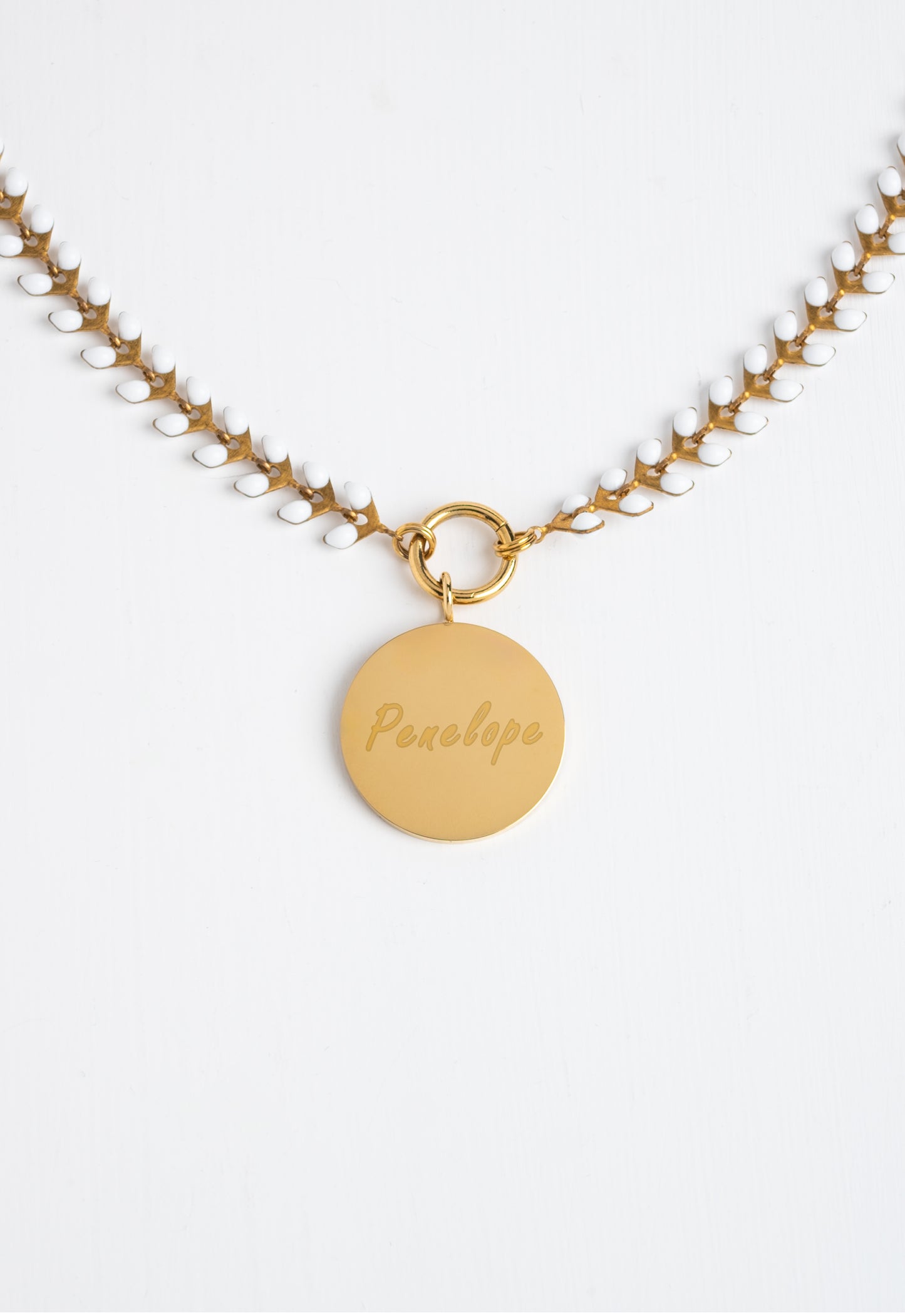 Engravable Round Pendant on Seeds of Hope Chain in Ivory