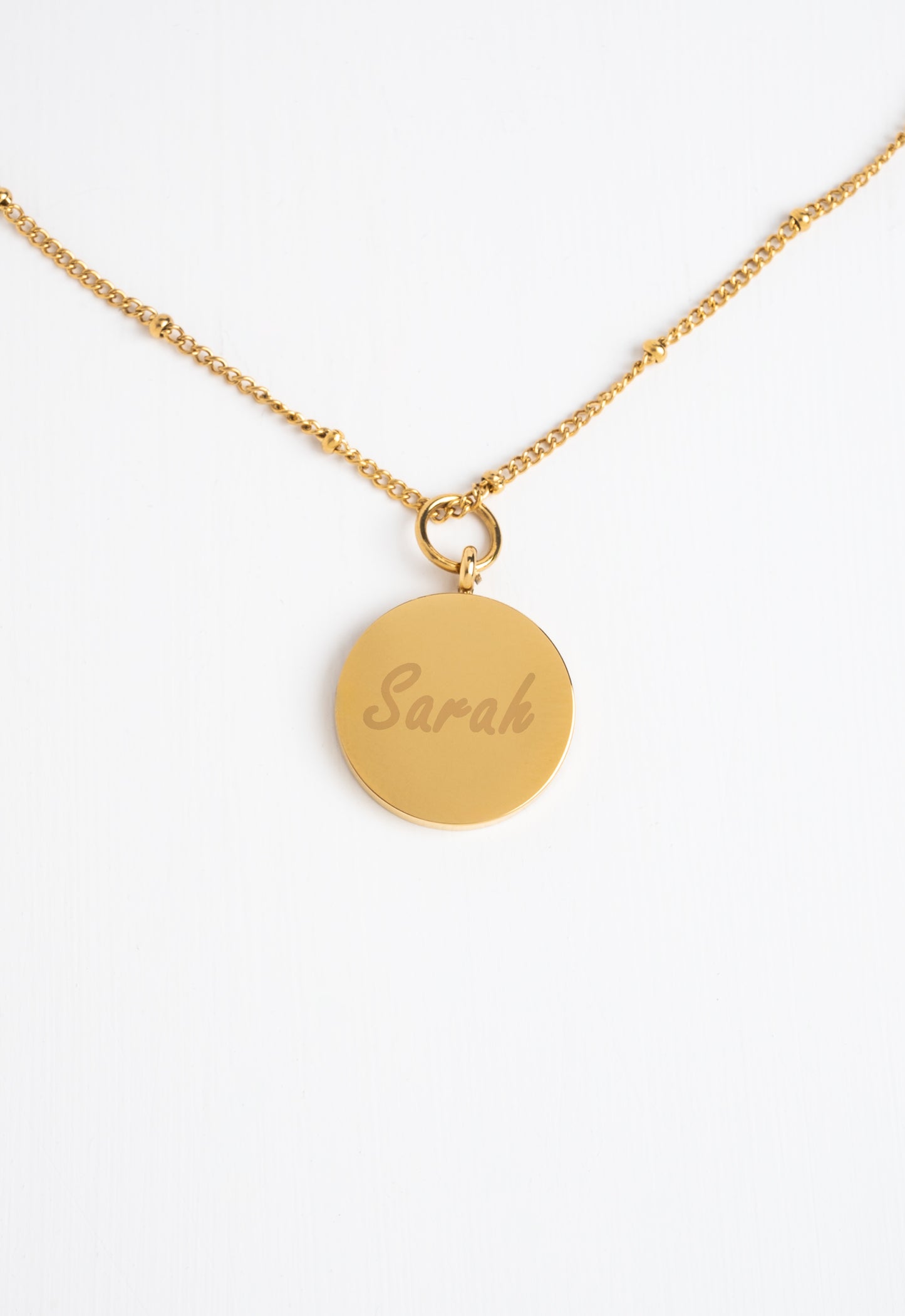 Engravable Round Pendant Gold Necklace