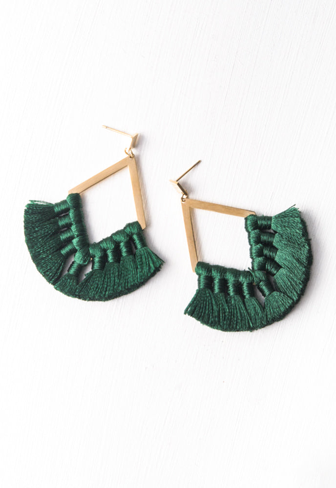 Bess Green Tassel Earrings