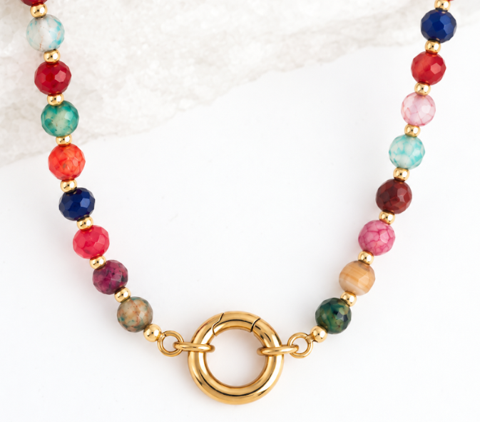 IJM Colored Agate and Crystal  16+2 inches Necklace
