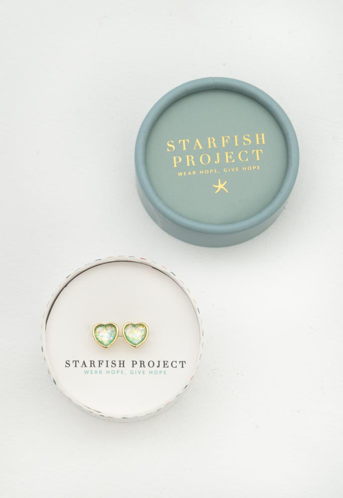 Hopeful Heart Studs in Aqua