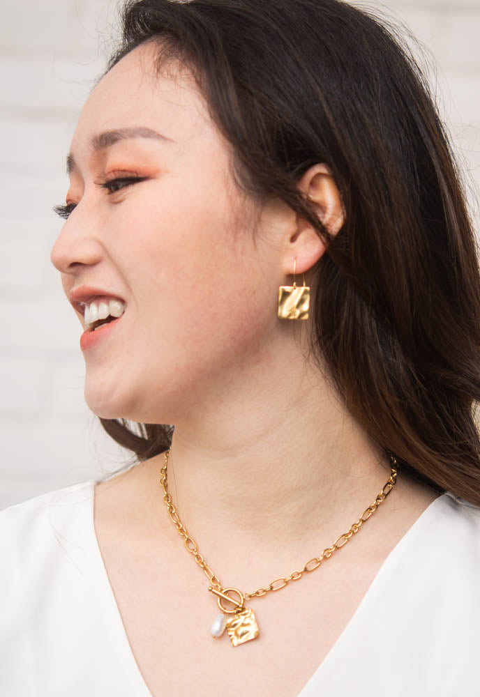 Amber Gold Square Earrings