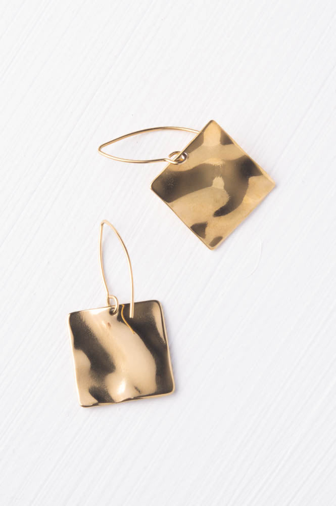 Amber Gold Square Earrings
