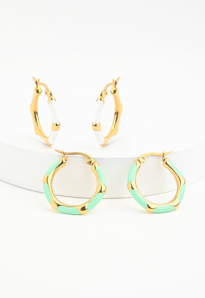 Mint + Ivory  Enamel Hoop Earring Set