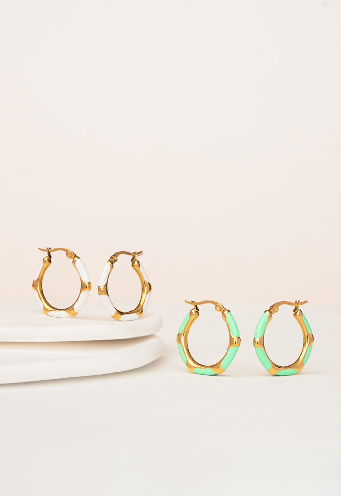 Mint + Ivory  Enamel Hoop Earring Set